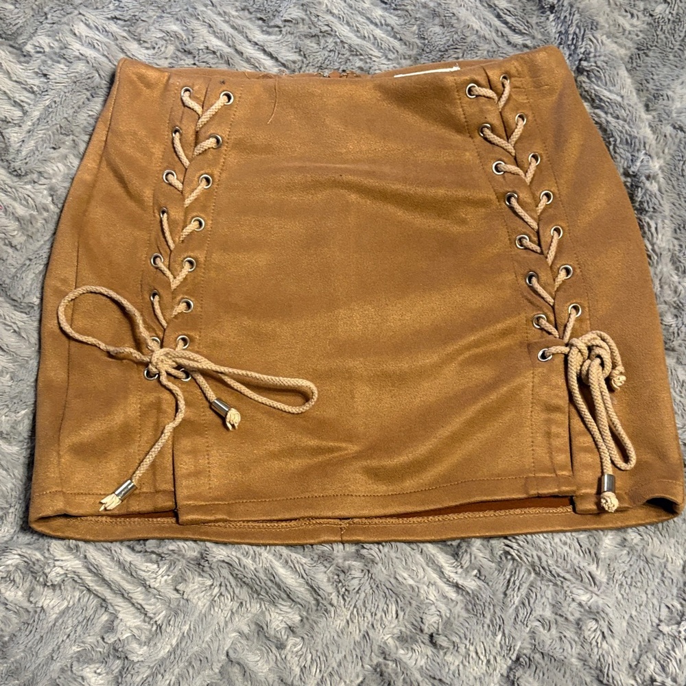 Brown Lace-Up Mini Skirt
